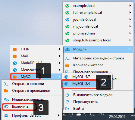 Активация модуля MySQL-8.4